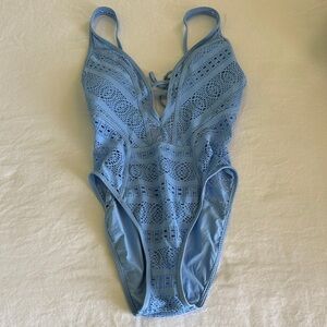 BECCA Light Blue Lace Swimsuit Size S Like New